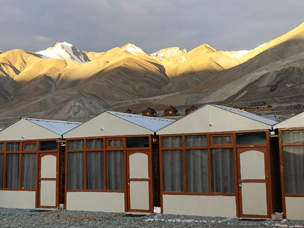 Moonland Cottage Pangong exterior at sunset
