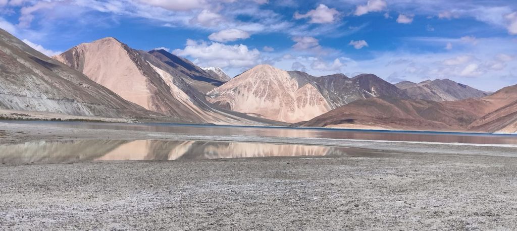 Pangong Lake shoreline panorama